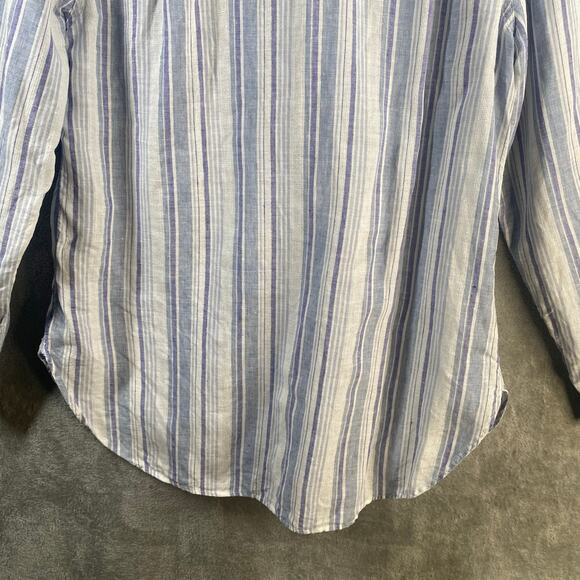 LL Bean Top Large Linen Button Down Long Sleeve Striped Shirt Coastal Relaxed - Picture 6 of 15